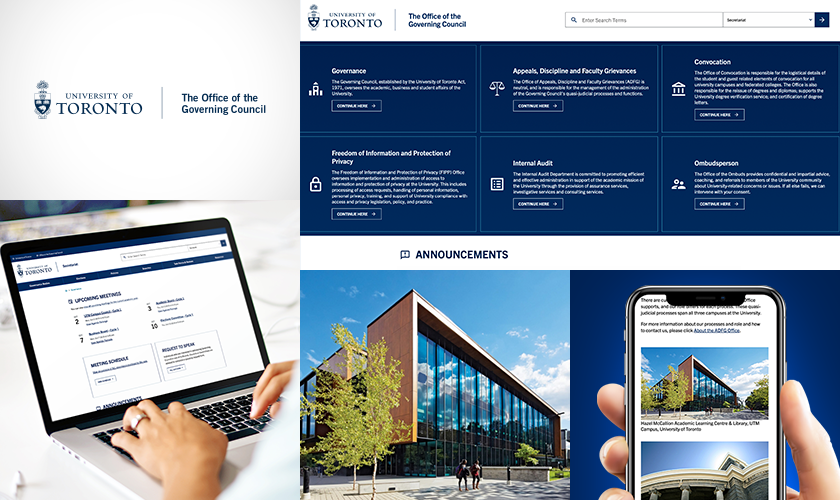 University of Toronto Office of the Governing council website screenshot on mobile and laptop display